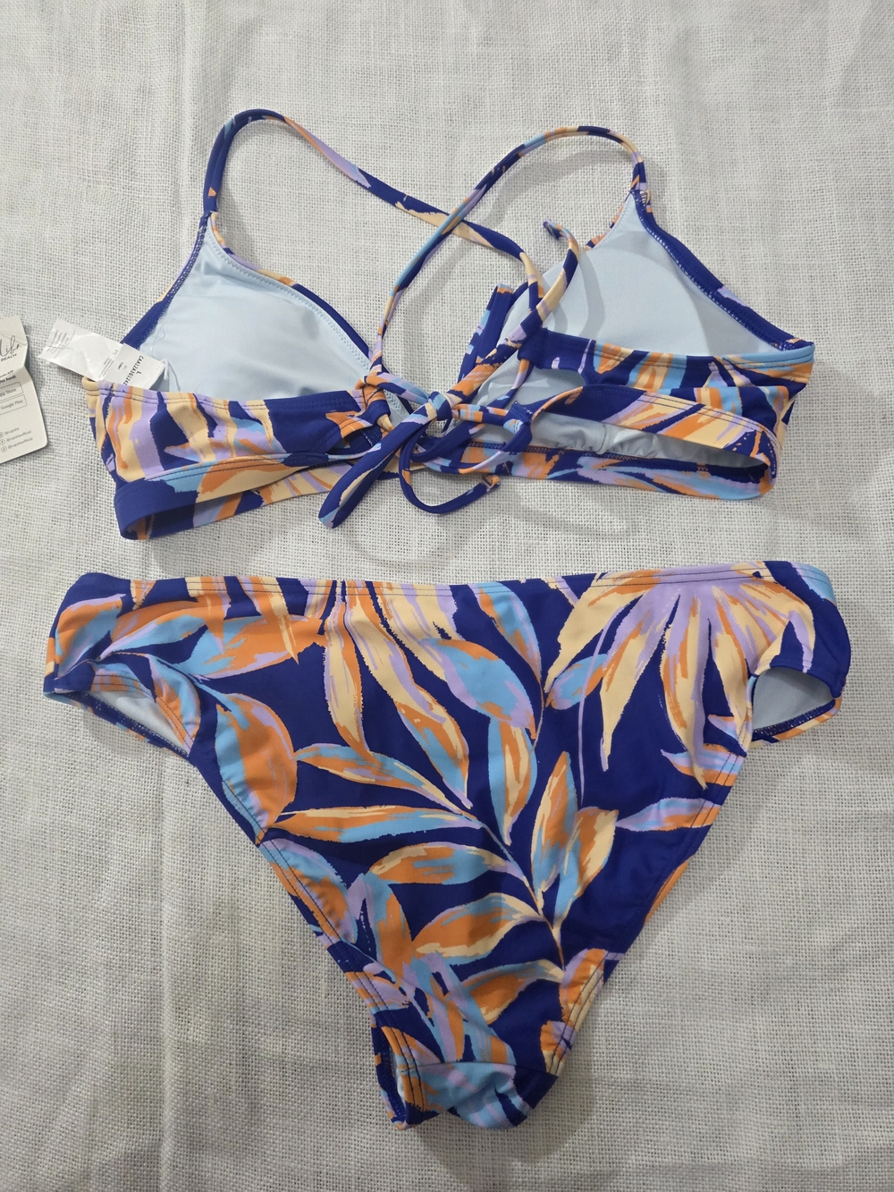 CUPSHE Tropical Leaf Bikini Set Size L Blue Orange NWT - Picture 6 of 8